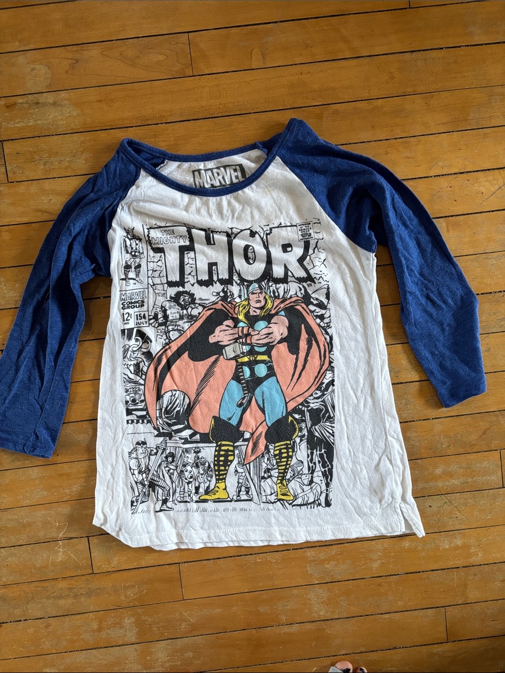 EUC Marvel Thor Raglan Shirt - White & Blue with Multicolor Graphic